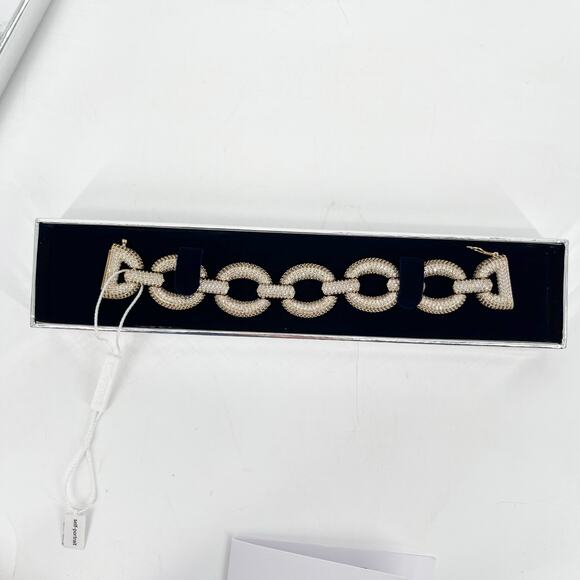 New with Box/Tag Self-Portrait Gold Crystal Embellished Chunky Link Bracelet - Picture 4 of 8